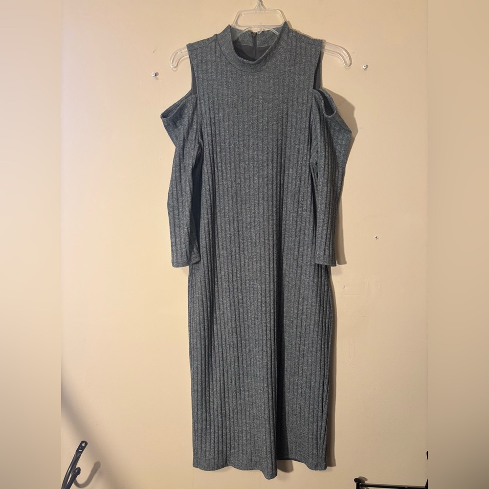 White House Black Market Gray Ribbed Cold Shoulder Dress